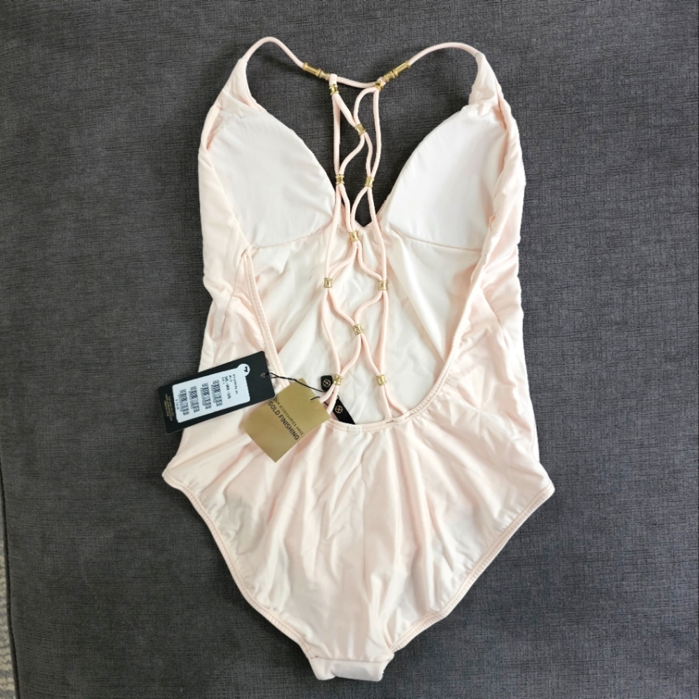 ViX by Paula Hermanny Racerback 24-karat brushed gold beading one piece Swimsuit